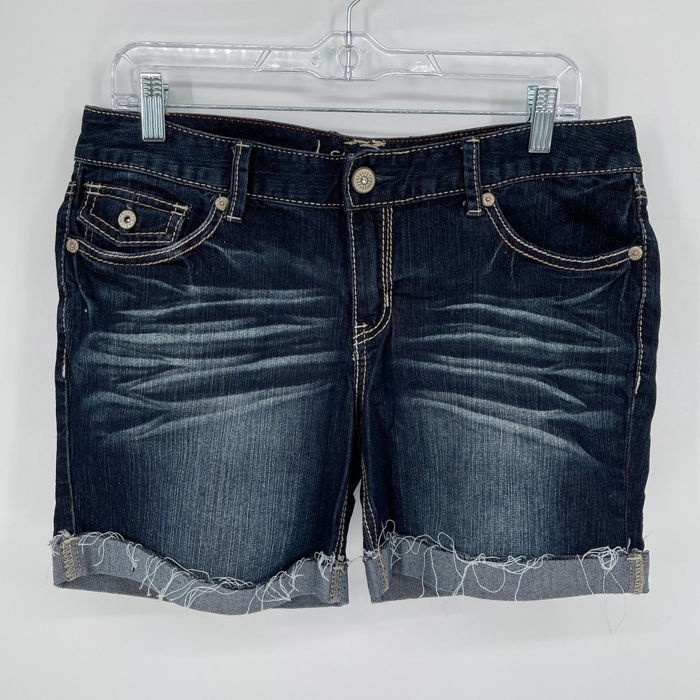 Ariya Jeans Junior's Dark Wash Embellished Raw Hem Denim Shorts Size 11/12